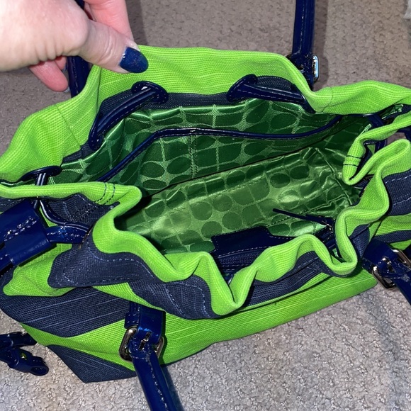 Kate Spade navy & green purse with navy patent leather trim-excellent condition - Picture 7 of 9
